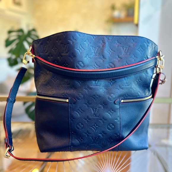 Louis Vuitton Authentic Leather Melie M. Emp. Marine Rouge Navy Blue & Red Bag - Picture 13 of 14